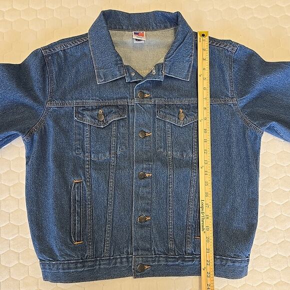 Vtg Tyca Mens Denim Jean Jacket Embossed Guitar Sz M Trucker USA Rockabilly Blue - Picture 6 of 8